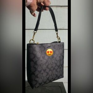 Charcoal Signature Canvas Shoulder Bag with Gold Hardware